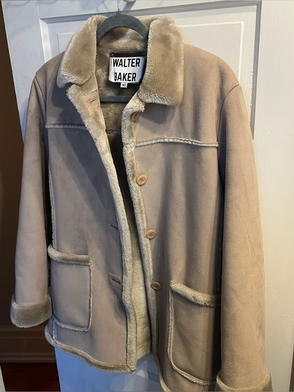 Walter Baker Taupe Shearling-Trim Coat